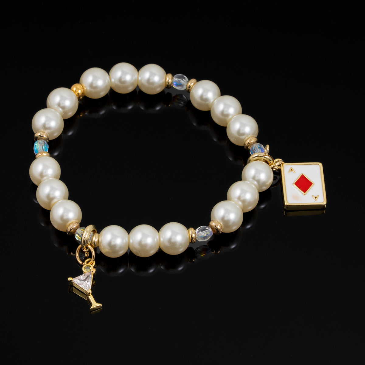 Roulette Charm Bracelet (Red Diamond, Small Clear Martini)