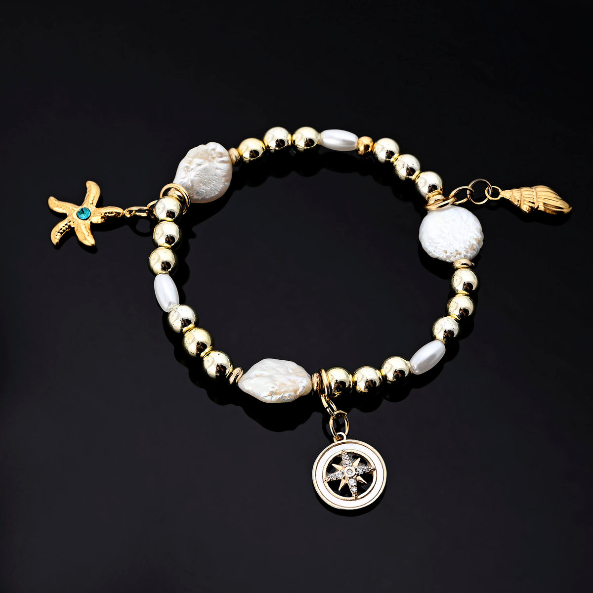 Isola Charm Bracelet (Compass, Seashell, Blue Starfish)